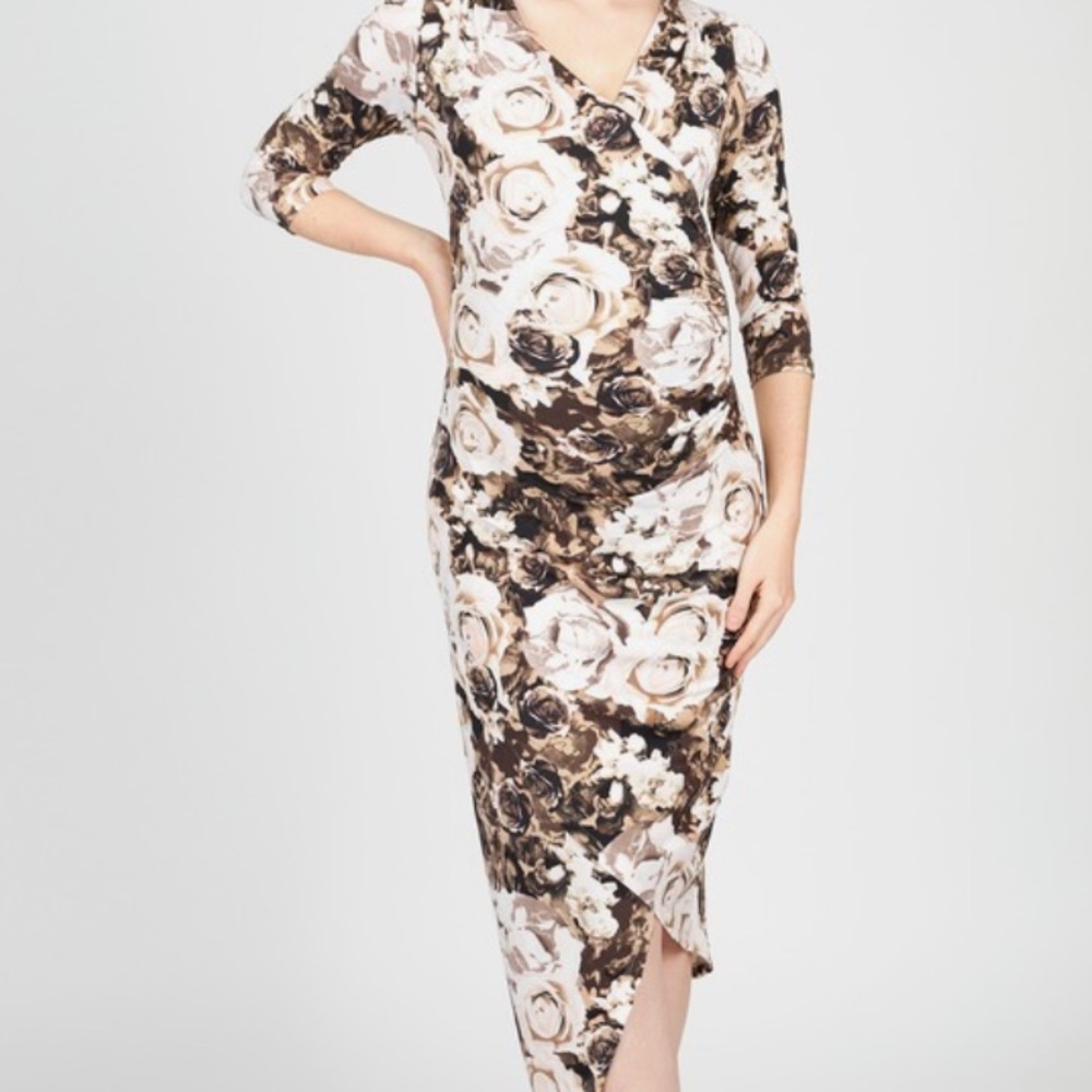 Lilac Maternity Nursing Floral Ruched Wrap Midi Dress Small